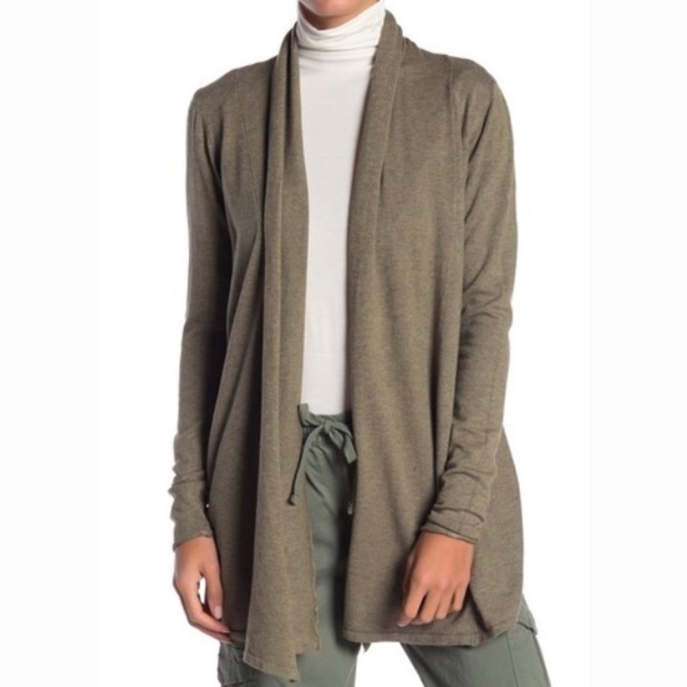 Dreamers Open Front Green Knit Shawl Cardigan S/M